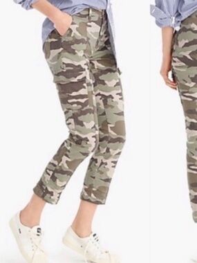 J. Crew Camouflage Straight-Leg Cargo Pants in Green & Brown